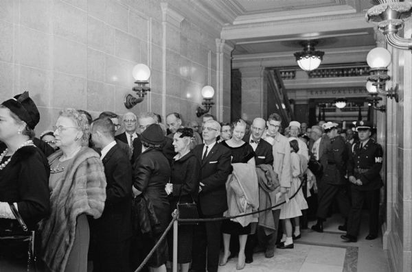 A line of well-wishers waiting in the State Capitol to greet Governor and Mrs. Gaylord Nelson after the inauguration ceremonies.