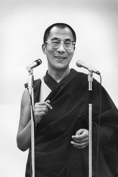The Dalai Lama giving a speech at the U.W. Madison.