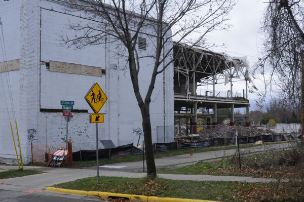 View from the south side of the State of Wisconsin's Central Services Building, located at 201 S. Dickinson Street. The building contained Transportation Services and the UW Tandem Press. It is being torn down in preparation for building a new storage facility, the State Archives Preservation Facility (SAPF).