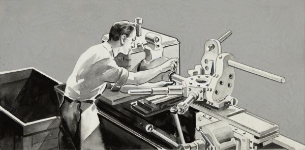 Illustrative art of machine operator working with a turret.