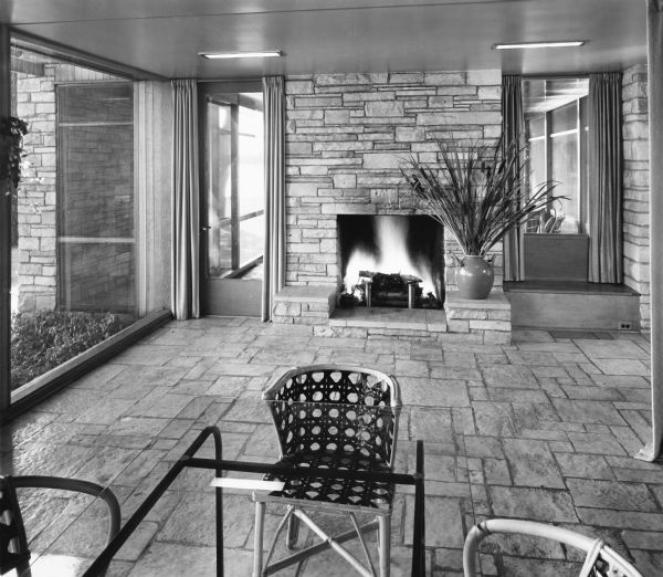 The William and Majel Kellett House was designed by the architectural firm Keck and Keck as Project #243 in 1940.This photograph is taken of a fireplace in a dining area in the Kellett house in Menasha, Wisconsin. William Kellett spent his entire professional life at Kimberly Clark Corporation, becoming it's president and eventually retiring in 1964.