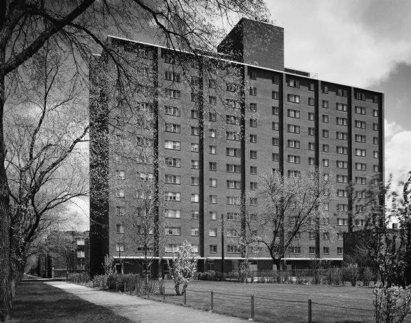 C.H.A.ILL2-45-A. This Chicago Housing Authority project for housing for the elderly is a 157 unit apartment located at Franklin Street and Drake Avenue. This project was designed by the architectural firm Keck and Keck as Project #681 in 1963. 