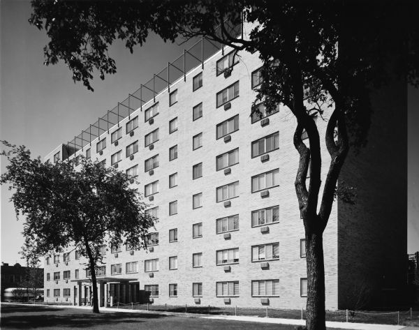 Cook County Housing Authority Elderly Housing, Keck and Keck project #795. Project date 1969. This is exterior photograph of the nine story project housing project built in Skokie, Illinois.