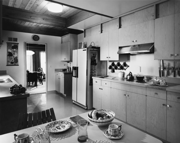 The Cyrus C. DeCoster house was designed by the architectural firm Keck and Keck as Project #827 in 1972. This is a photograph of the kitchen in the DeCoster House in Evanston, Illinois. Cyrus DeCoster was a Professor of Spanish Literature at Northwestern University for 16 years. 