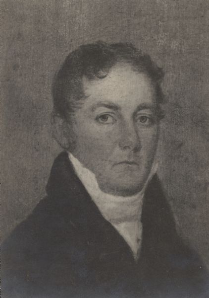 A photographic copy of a ca. 1824 head and shoulders oil painting of Thomas Mears (1775-1832).  A caption accompanying the photograph notes that Mears was born in Lancaster, Massachusetts.  He was the grandfather of Louise Mears Fargo of Lake Mills.