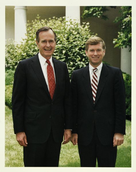 A portrait of President George H.W. Bush and Vice President Dan Quayle.