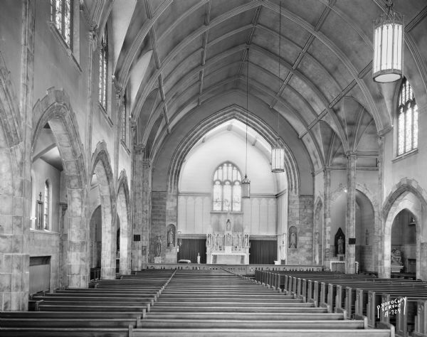 View of the sanctuary of St. Bernard's Catholic Church, 2450 Atwood Avenue, from rear left.