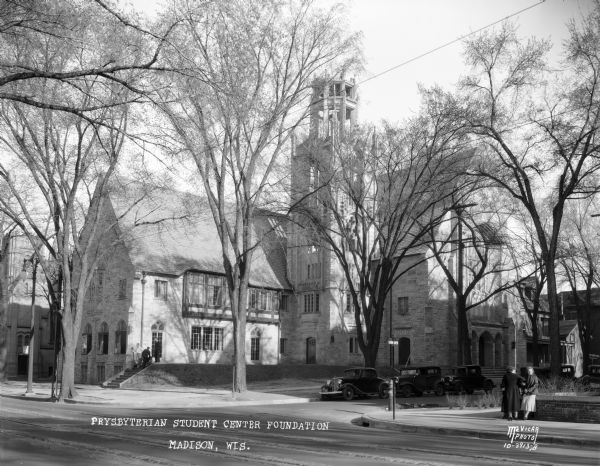 View across street towards the University Presbyterian Church, at 731 State Street at N. Murray Street.