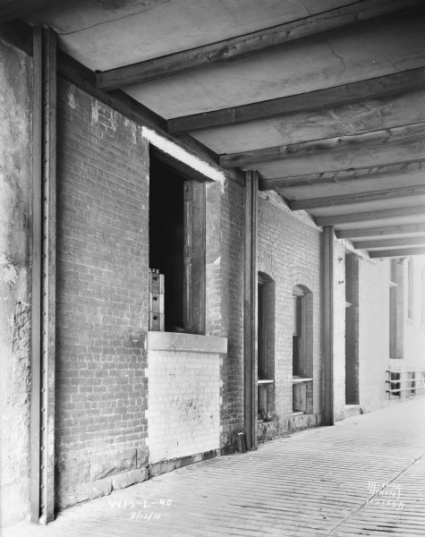 Interior of Fauerbach Brewery, looking towards what may be a loading dock.