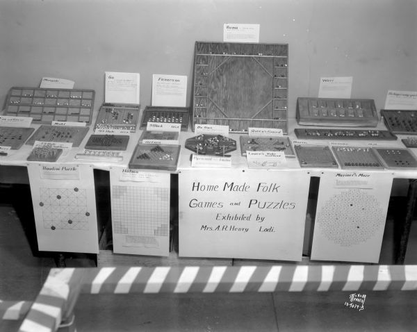 Homemade Folk Games and Puzzles, exhibited by Mrs. A.R. Henry, of Lodi, Wisconsin, at the Adult Hobby Show.