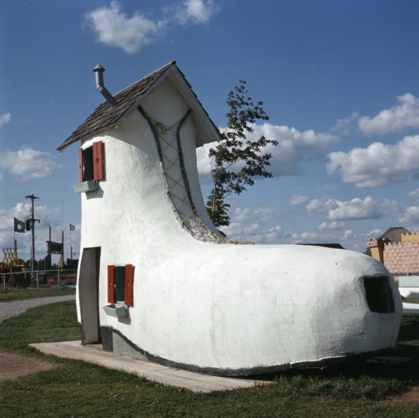 View of "The Old Woman that Lived in a Shoe" house in Pleasure Island Amusement Park.