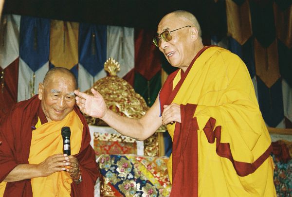 His Holiness, the Dalai Lama and Geshe L Sopa at the Alliant Center.