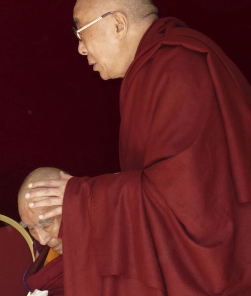 His Holiness, the Dalai Lama and Geshe L Sopa at the Deer Park Buddhist Center Temple.