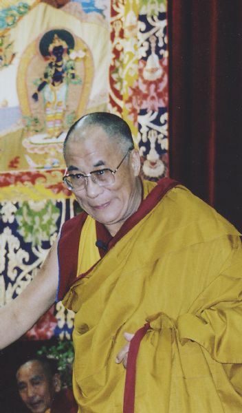 His Holiness, the Dalai Lama with Geshe L Sopa at the Alliant Center.