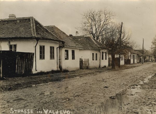 Houses along a street in Valjevo, Serbia in World War I. 
