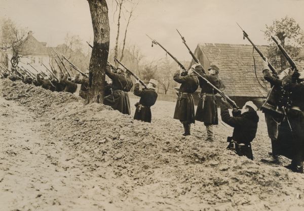 Austrian soldiers shooting at an airplane somewhere in Galicia. 