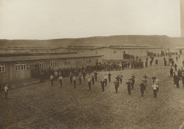 French prisoners doing calisthenics in the PoW camp in Zossen.