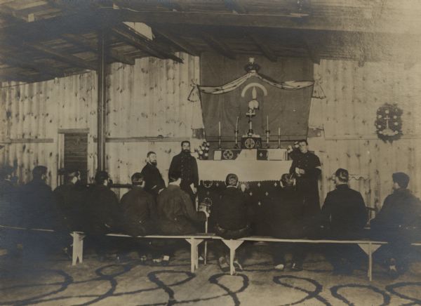 Russian prisoners in Zossen PoW camp attending a religious service.