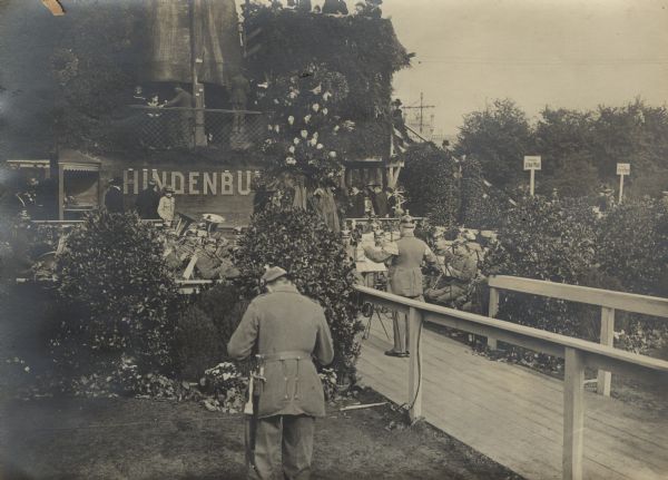 German military band playing at the base of the "Iron Hindenburg" statue in Berlin.