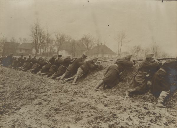 Austrian soldiers in a trench line. 