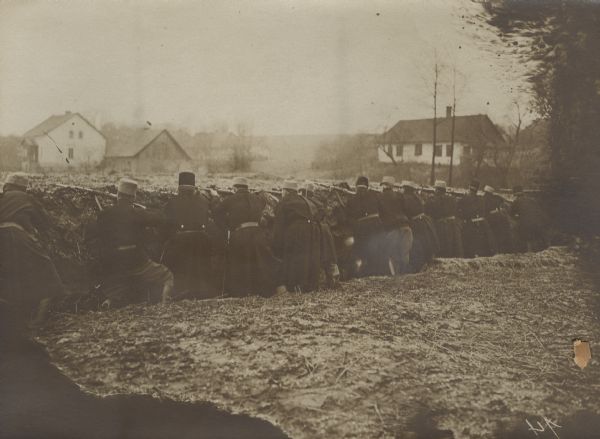 Austrian infantry on the battlefield in Galicia. 