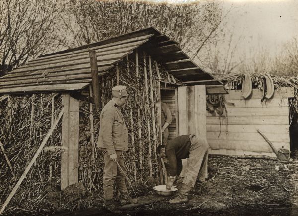 Winter quarters in Serbia included a cabin with straw. 
