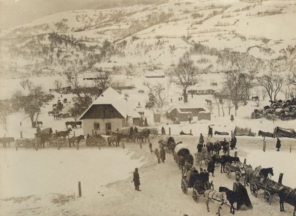 At the Uzsok Pass, from which the Russians have been pushed back, and in whose vicinity fighting is now happening. The pass has an Austrian supply depot.