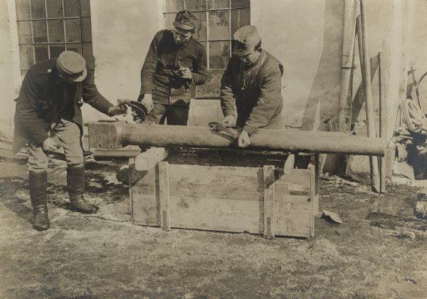 At a "cannon hospital" on the Carpathian front. Even the best constructed artillery pieces must be refurbished from time to time.  That is why the introduction of "cannon hospitals" near the front is one of the best innovations of modern warfighting practice.