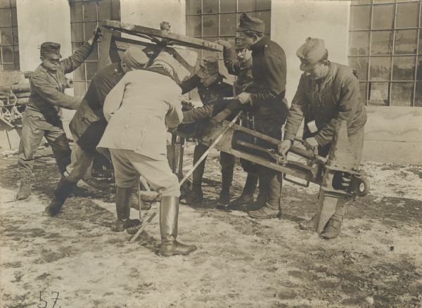 At a "cannon hospital" on the Carpathian front. Even the best constructed artillery pieces must be refurbished from time to time. That is why the introduction of "cannon hospitals" near the front is one of the best innovations of modern warfighting practice.