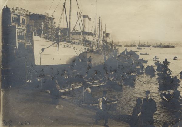 Boats at dock in the Bosporus.