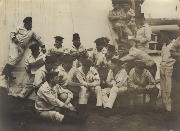 German sailors at rest on the <i>Sultan Javus Selim</i>.