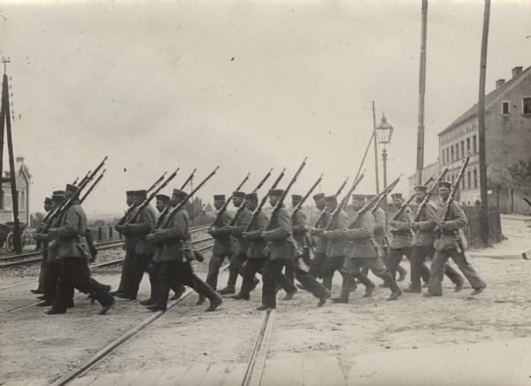 East Prussian Landsturm (reservists) marching.