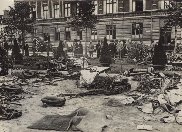 Debris of battle abandoned by retreating Russians. Market place in Allenstein.
