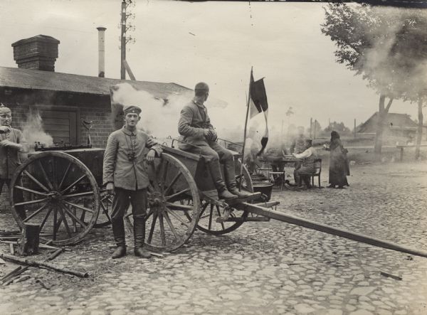 Captured Russian field kitchen. German cooks posing for the camera and assessing their new kitchen.