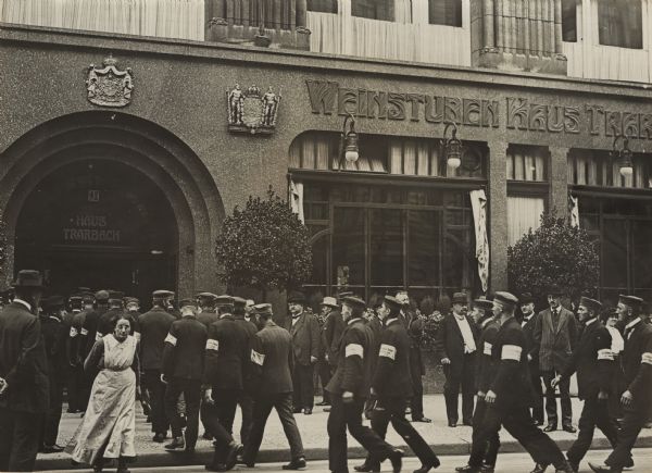 East Prussian refugees, who are in Berlin to be inducted in the military, receive free meals daily courtesy of a well-known restaurant (Weinstuben Haus Trarbach).