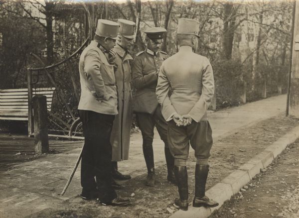 Staff officers standing around at the military headquarters.