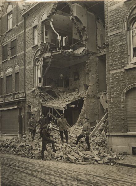 Results of a direct hit from a German 180mm artillery shell in Antwerp.
