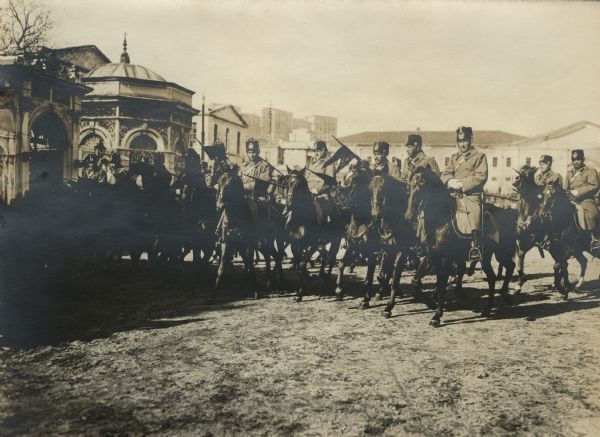 Turkish cavalry (Ulans) on the march towards the front. 