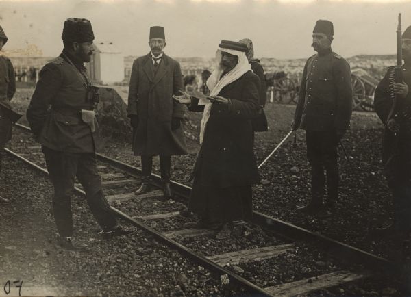 An Arab leader greeting Djemal Pascha at the Railroad station in Damascus. 
