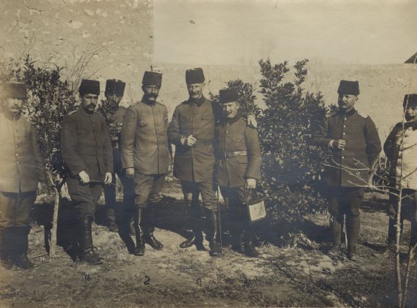 1. Colonel Trommer, Commander of the 8th Division; 2. Lieutenant Colonel Bedsheet Bey, Border Commander in Beersheba; 3. General Staff Captain Radschidi; and, 4. Senior Lieutenant Jusuf Iced. Photographed in Beersheba.