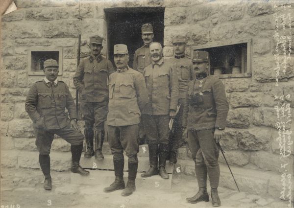 1. Major General Verdross; 2. Captain Schneider; 3. Captain David; 4. Captain Cimpoca; 5. Count Eulenburg; 6. Senior Lt. Yoger; 7. Senior Lt. Wiedner. 