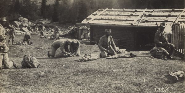 Tiroler Standschützen receiving orders and preparing to march out. 