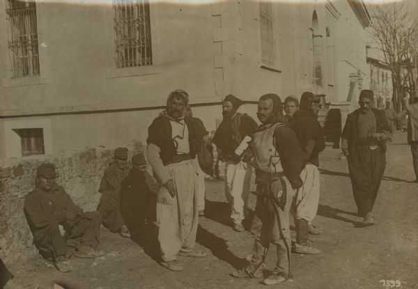 Local soldiers in front of the barracks in Skutari, Albania.