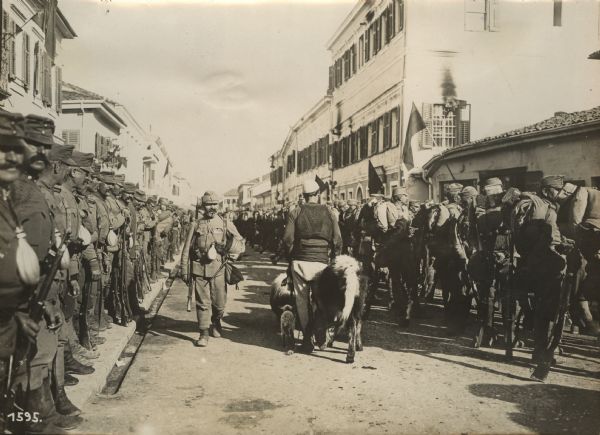 Parade of newly arrived Austrian soldiers in Skutari, Albania. 