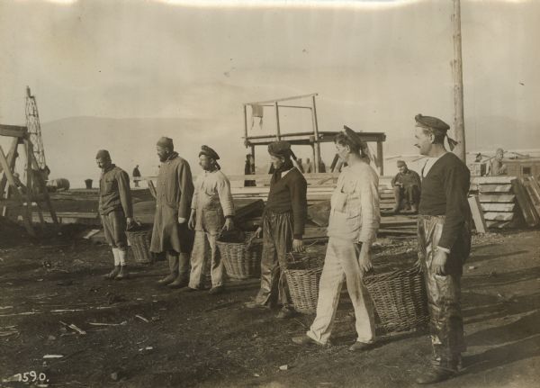 Sailors unloading coal in the port of Antivari (Bar), Montenegro.