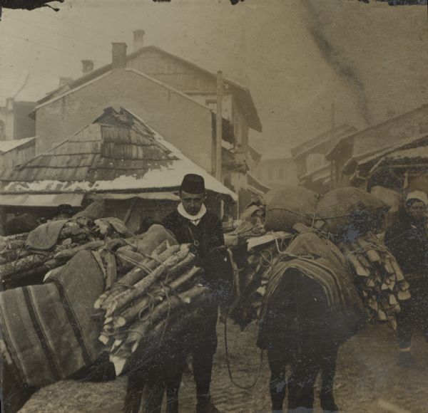 Firewood being brought into the city for sale in Sarajevo, Bosnia. 