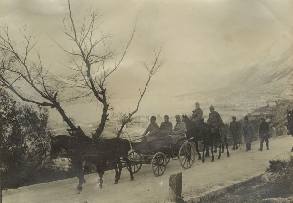 Brigadier Colonel Zuber going to an inspection, Montenegro and Albania. Colonel Zuber was the commander of an Austrian mountain brigade during the invasion of Montenegro and Albania.