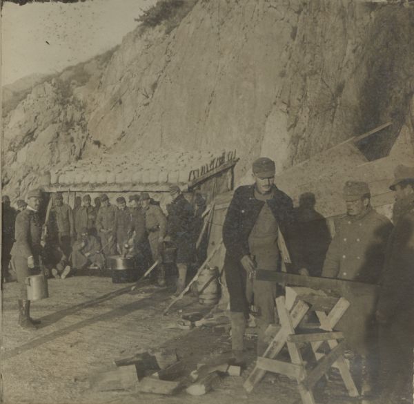 Shelters for troops in the Albanian mountains.