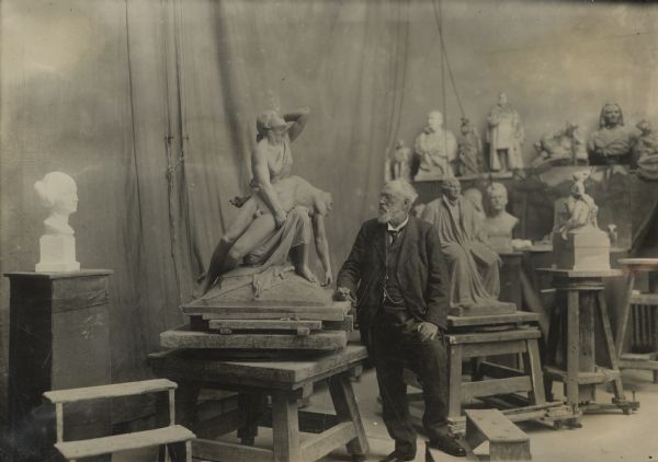 Professor Ernst Herter in his studio located in the Charlottenburg district of Berlin on Hardenbergstrasse, Berlin. **Ernst Herter (1846-1917) was a German sculptor specializing in creating scenes from Greek and Roman mythology.