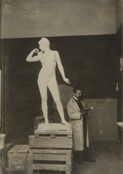 The pursuit of art during wartime. Professor Liebmann's statue “Amor,” Berlin. 